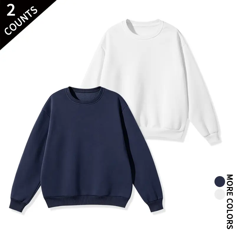 Men's 2-Pack Crew Neck (Round Neck) Fleece Pullovers, Menswear Tops, Longsleeves, Loose Fit, Drop Shoulders, Activewear Men's Sweatshirts - Ideal for Daily Jogging, Casual Wear