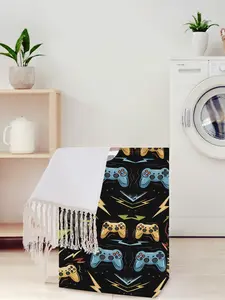 Foldable Storage Basket with Handle, Game Machine Pattern Printed, Casual Random Print, Home Bathroom Collapsible Laundry Hamper, Laundry Organizer, All Seasons Use