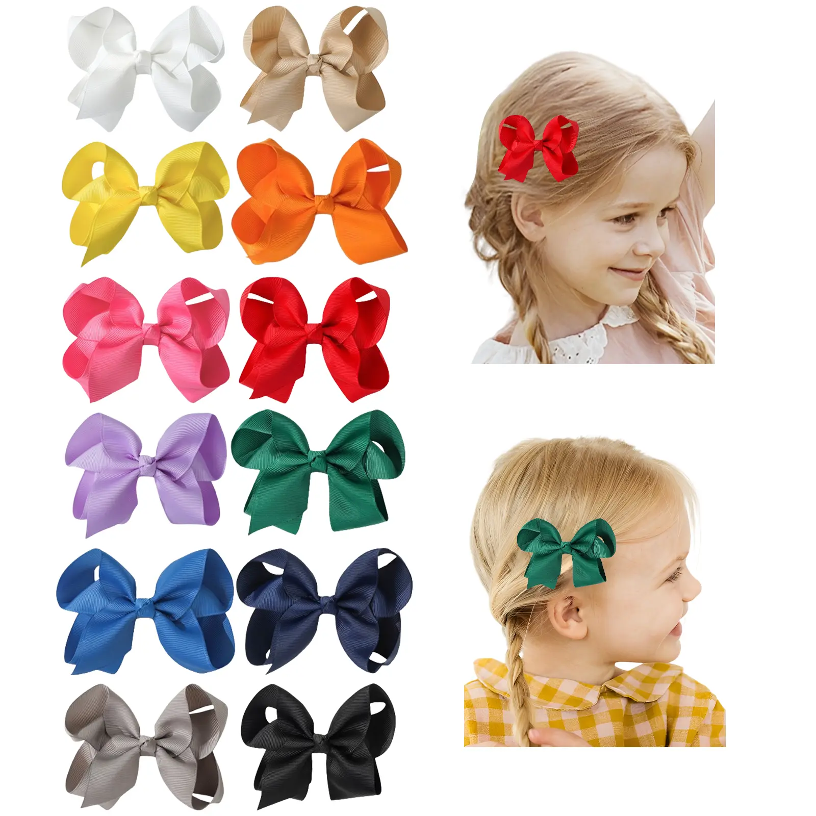 12pcs 3-inch JoyBowie Classic Solid Color Hair Clips, with upturned edges, bowknot hair clips, girls' hair accessories, handmade boutique bows, gifts for little girls, party and holiday decorations#Summervibes
