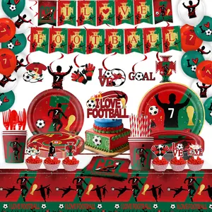 2026 World Cup Ronaldo Theme Football Party Decoration Disposable Paper Plates Cups Set, Soccer Event Supplies, Festive Tableware