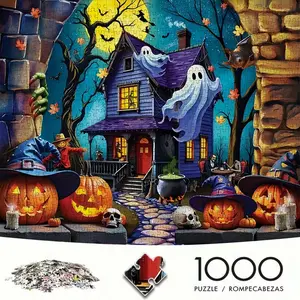 Adult Mini Puzzle Box (1000-Piece), Halloween Haunted House Horror, High-Quality Stress Relief Game, DIY Home Decor, Creative Gift Idea