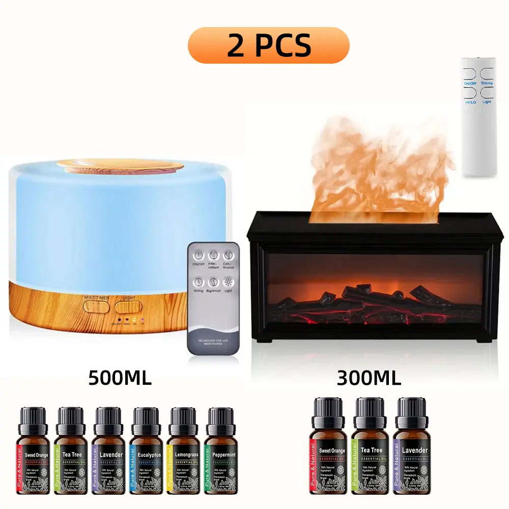 Dual Aromatherapy Diffuser Set - 2 Pcs, 2 Modes, 2*Power, 2*Remote Control, Timer Control, Soothing LED Lights, Quiet Operation for Home & Yoga Relaxation, 50% Humidity, 9*10Ml Essential Oil,back to school,back to school haul