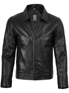 Men’s Black Genuine Leather Jacket Classic Slim Fit Zip-Up Biker Style Jacket