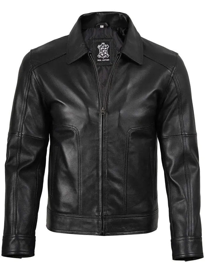 Men’s Black Genuine Leather Jacket Classic Slim Fit Zip-Up Biker Style Jacket