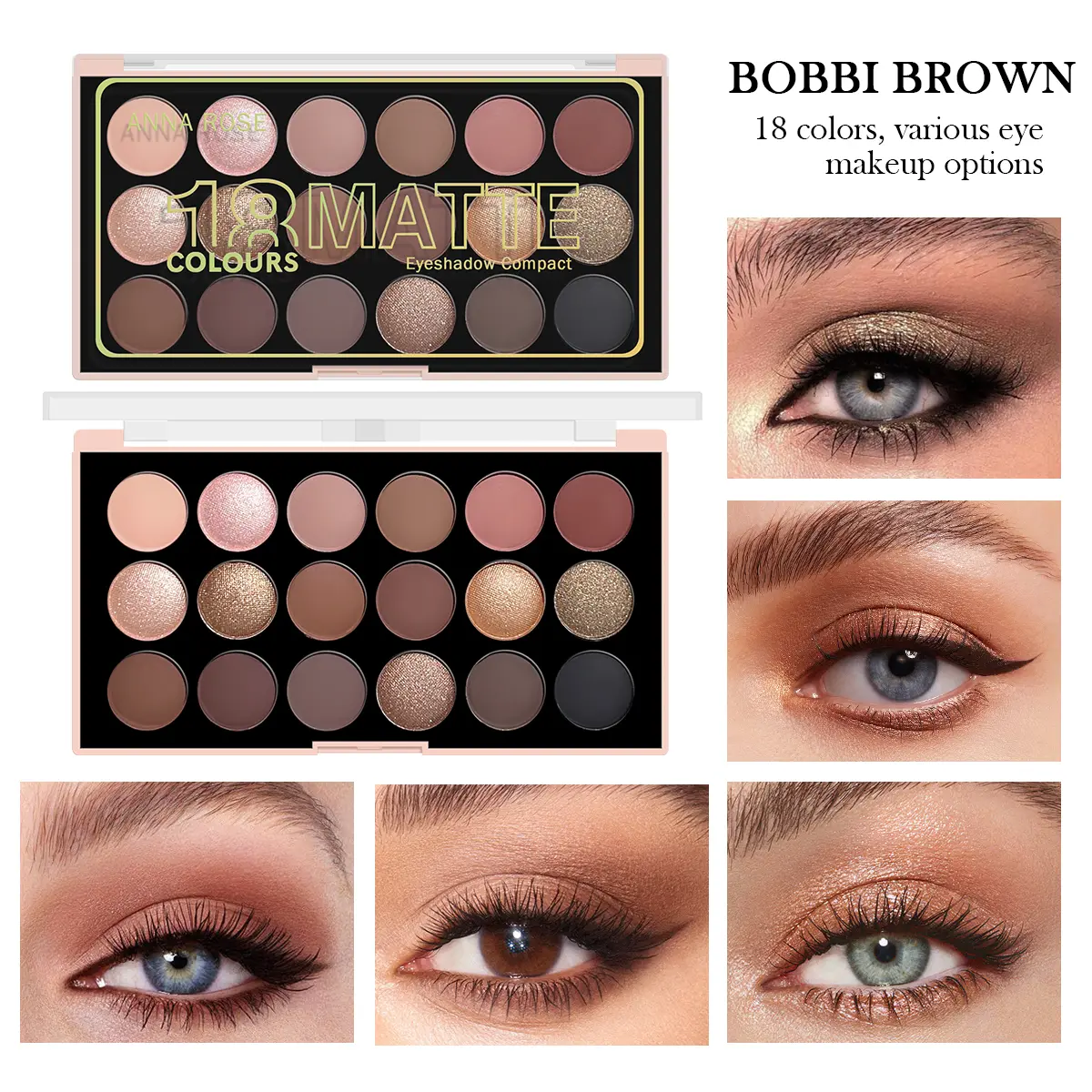 18 Colors Powder Eyeshadow Palette - Matte, Shimmer, Metallic, Highly Pigmented, Silky, Smooth, Blendable, Long-Lasting Eye Makeup, Neutral Nude Tones for Natural Daily & Evening Glam Looks