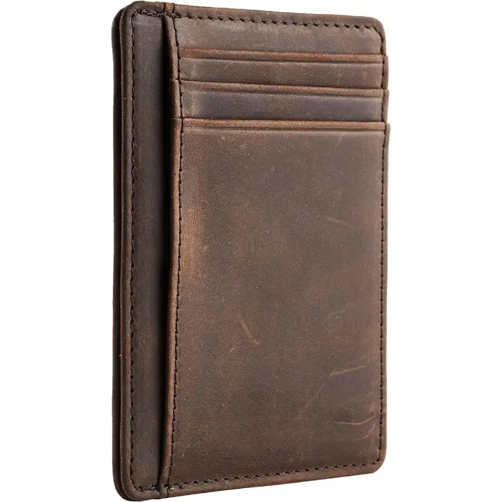 Slim Wallet for Men - Front Pocket Minimalist Leather Wallet - RFID Blocking - 6 Card Slots Genuine Leather