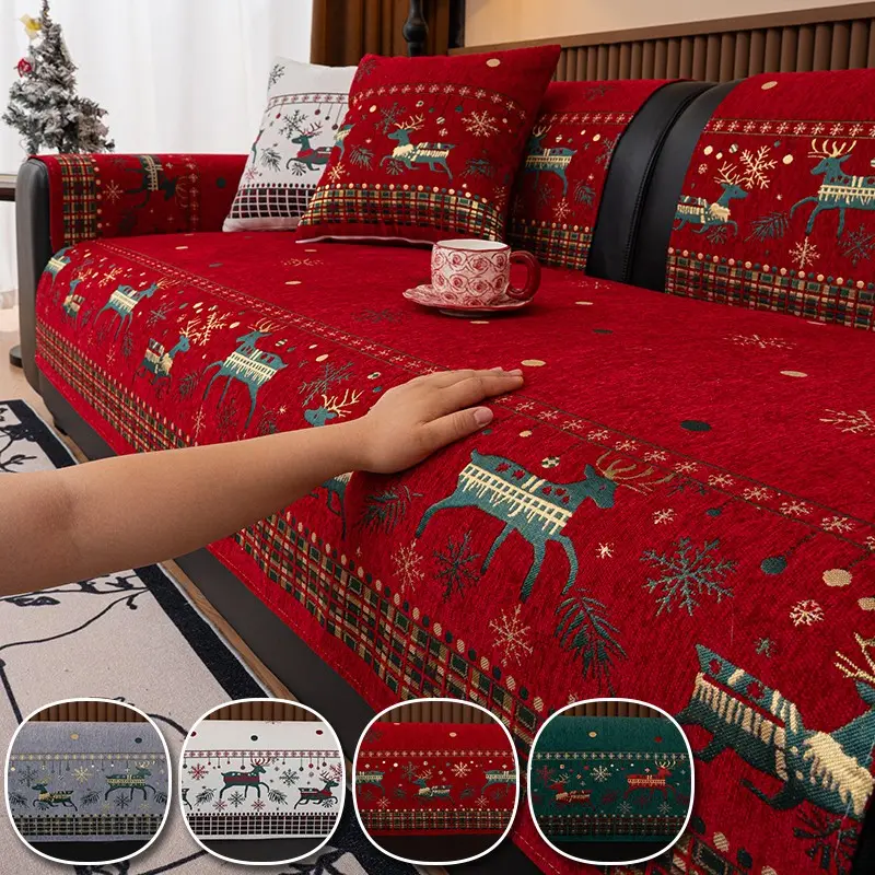 1pc Bohemian Deer Pattern Chenille Non-Slip Dustproof Sofa Cover, Pet Friendly Seat Pad Protector, Universal Sofa Protector for Bedroom Office Living Room