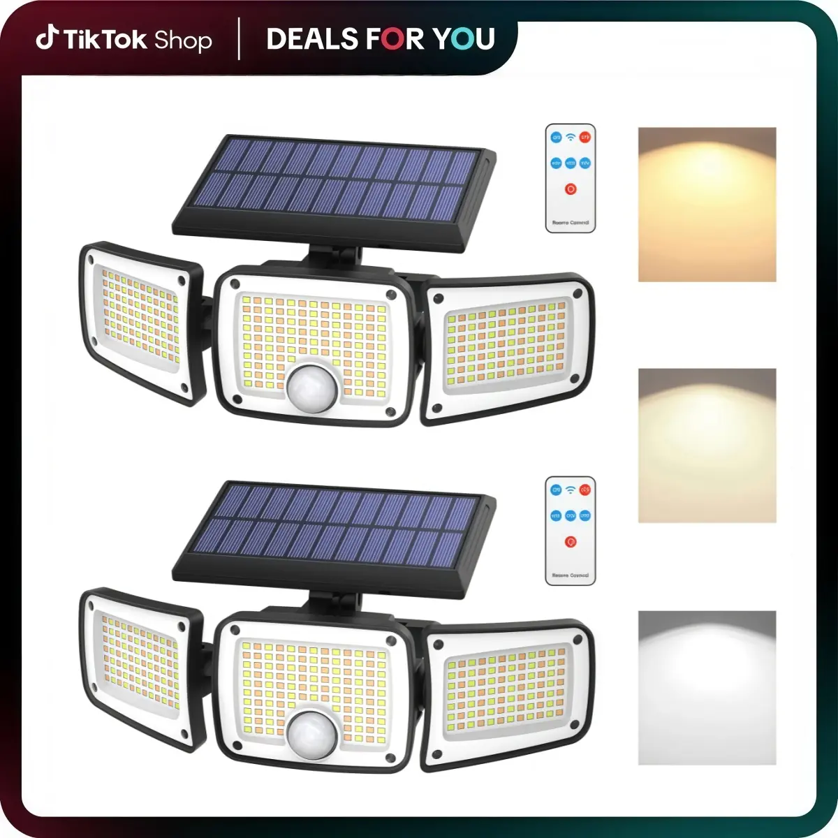 2-Pack 3-Head Solar Outdoor LED Security Lights, 2500LM Motion Sensor Spotlights, 270° Wide-Angle, IP65 Waterproof, Home Improvement Outdoor Wall Lighting Fixtures for Garage, Patio (TikTok Mid Year Sale)