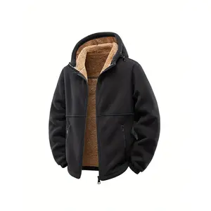 Bmuvlss Men'S Heavy-Duty Windproof Arctic Jacket - Full-Zip Hooded Coat with Front Pockets, Navy Blue Polar Fleece Outerwear for Winter, Loose Fit Cold Weather Parka for Skiing, Commuting & Everyday Use - Warm Insulated Outer Jacket, Skiing Gear, Casual O