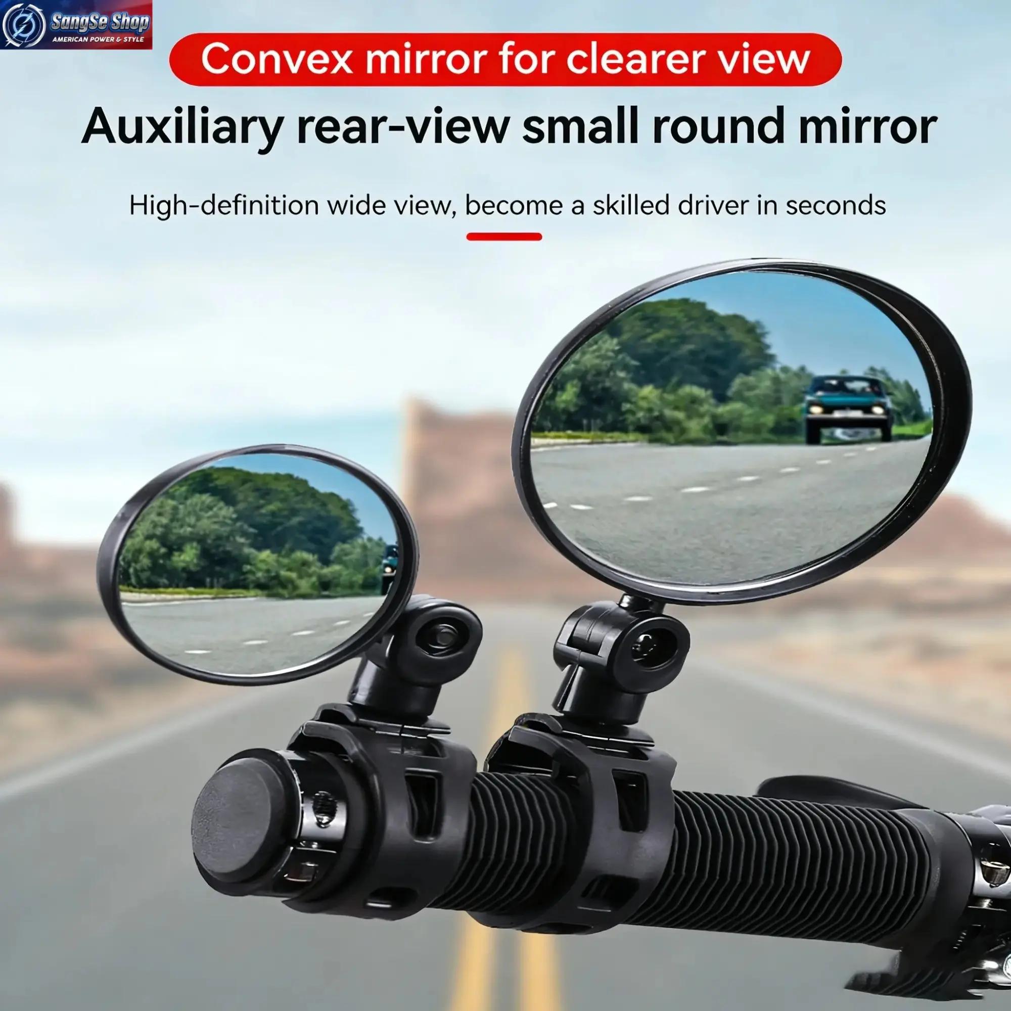 Bike Mirrors (2-Pack), HD Wide Angle Acrylic Lens with 360° Adjustable Anti-Shake Handlebar Mount for Road, Mountain, and E-Bikes, Cycling Accessories, Ebike Accessories, Rear View Mirror, 2Pcs, Fullside Visibility