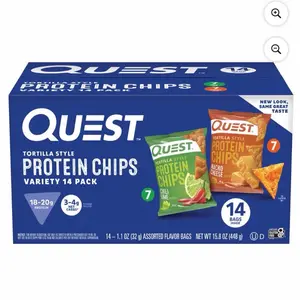 Quest Tortilla Style 18-20g Protein Chip Variety Pack, Chili Lime and Nacho Cheese 14 ct.