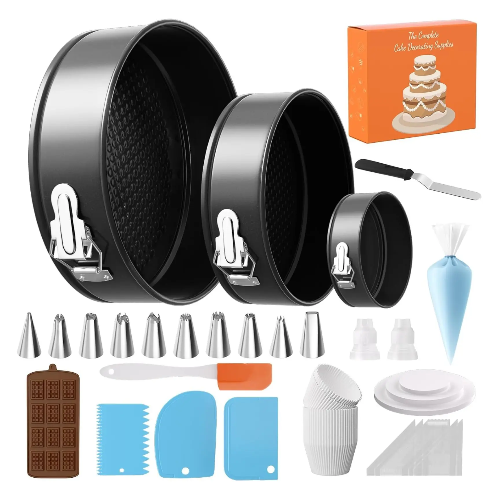 131Pcs Springform Pan Cake Pan Sets for Baking Non-Stick Cake Decorating Kit (4, 7, 9 Inch), Piping Bags and Tips Cheesecake Bakeware Baking Tools
