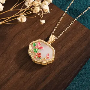 Jade Crystal Pendant Necklace Charm 18K Gold Plated Chain Flower Dainty Gemstone