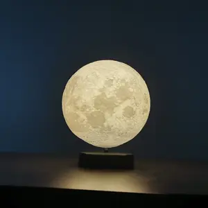 Floating Moon Lamp Night Light Touch Switch Light Sensor Slow Rotation Wireless Power 3D Printed Ball Three Color Lights Decorative Light Desk Decor Gift