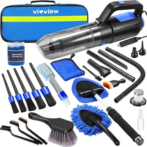 【fathersdaygift】vioview 25Pcs Car Cleaning Kit, Car Interior Detailing Kit with High Power Vacuum Cleaner and Air Duster,Windshield Gleaner,Cleaning Gel,Professiona Auto Cleaning Supplies for Men,Women(Blue).Christmas gift sets.