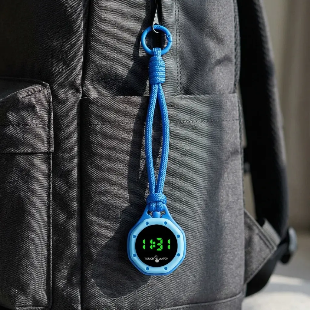 Unisex Pendant Watch, Mini Sized Matte Clip-On LED Clock with Lanyard, Cute Multifunctional Key Accessories for Students' School Bag or Daily Use, Multifunctional Keychain, Keychain, 2 X 1130, Digital Pocket Watch, Liquid Crystal Digital Display Pocket &