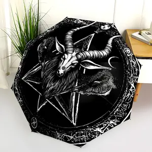 1 PC Automatic Folding Umbrella - Baphomet Symbol Occult Art Pattern, Portable & Foldable Design with 8 Ribs, Merry Christmas Pattern,Casual Outdoor Accessory Halloween and Christmas Birthday Gifts. E0023