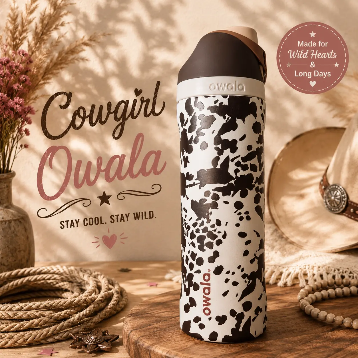 Cowgirl Owala 32oz Leopard Print FreeSip Insulated Water Bottle – Brown Beige Cheetah Pattern Drinkware