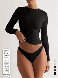 Women's Casual Sporty Long Sleeve Top, Gym Top, High-Stretch Breathable Yoga T-Shirt, Round Neck Tee, Athletic Yoga Tops Made from All-Season Woven Fabric