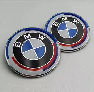 BMW 50th Anniversary Hood & Trunk Emblems Set, 74mm & 82mm Options, Luxury Car Badges, Automobile Decals, Vehicle Exterior Decoration for Celebration, Stylish Automotive Merch