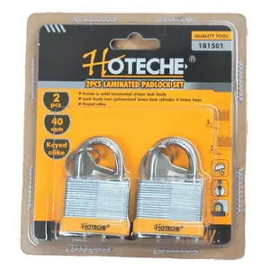 2 Pack Laminated Steel Padlock 1-1/2 In. 40mm Keyed Alike Brass Cylinder 4 keys