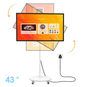 43" Portable Smart Touch Screen – 4K Smart Screen, Hidden Wheels, 5m Power Cord, FHD IPS Display, Wireless Screen Sharing, No Camera