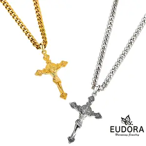 S925 Sterling Silver Jesus Cross Necklace, Golden Holy Jesus On Cross With NDSMD, Antique Faithful Crucifix Jesus Pendant, Perfect Jewelry Gift