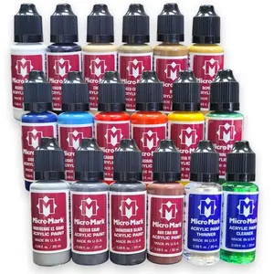 Micro-Mark Railroad Model Color Acrylic Paint Set - 16 Premium Water-Based Colors for Locomotives & Dioramas - Made in USA - Clean Matte Finish - Art Supplies