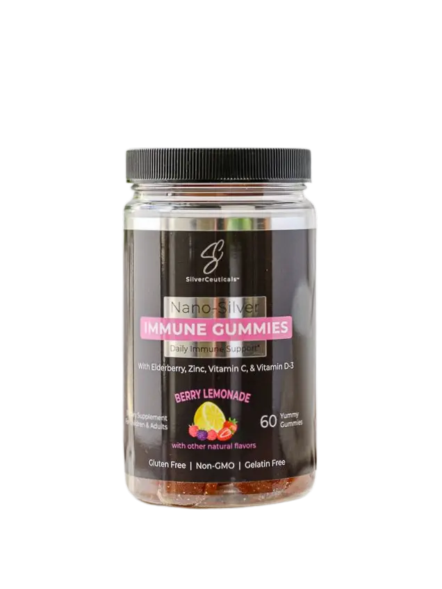 Nano-Silver Immune Gummies with Elderberry Vitamin C Zinc & D-3 Berry Lemonade 60 Gummies Daily Immune Support Supplement | SilverCeuticals