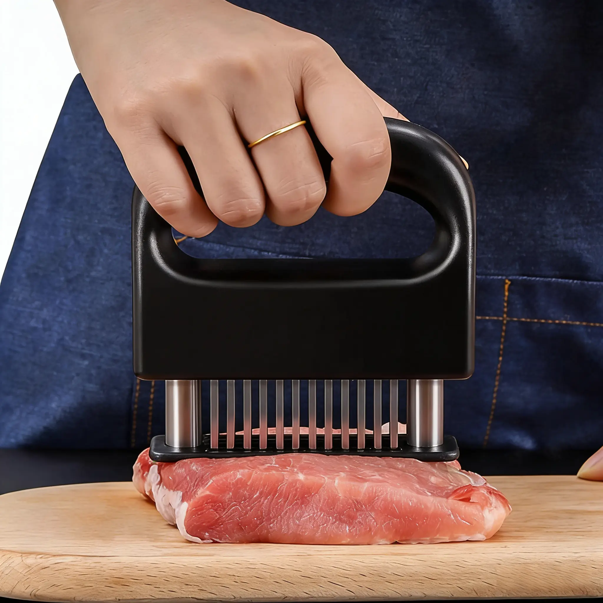 Meat Tenderiser - 48 Stainless Steel Ultra-Sharp Needle Array, Auto-Retracting ABS Kitchen Utensil for Beef, Pork, Turkey Cutting & Cooking Gadget