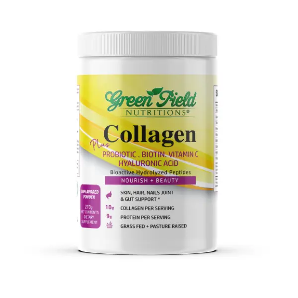 Greenfield Nutritions - Halal Collagen Powder 9g Protein with Halal Probiotic, Biotin, Hyaluronic Acid & Vitamin C for Hair, Skin, Nails, Joints & Gut Support, 270 g Healthcare Fitness