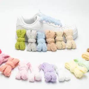 A pair of colorful 1.5cm wide colored plush laces, cute trendy wide laces, suitable for casual shoes accessories rope