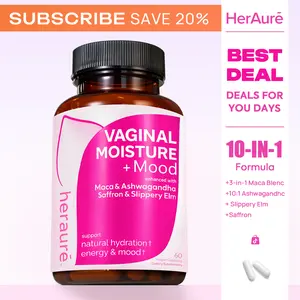 HerAuré Maca & Ashwagandha 10-in-1 Formula  – Slippery Elm, Saffron & Sea Moss – Mental Energy,Digestion,Moodbooster, Moisture,Relaxation, Bliss,Healthcare,Fitness-30 Servings,SummerVibes