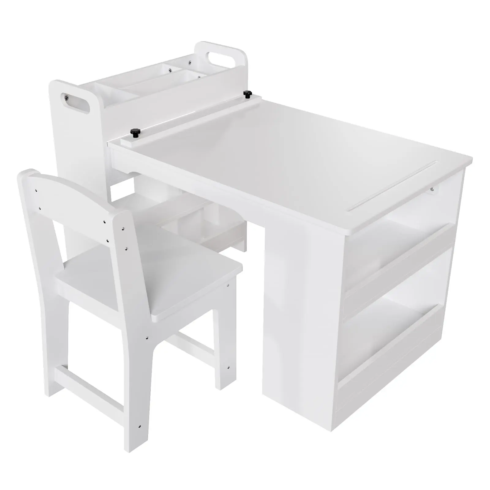 Garvee Wooden Art and Craft Table with 2 Chairs, Toddler Activity Desk Featuring Large Storage Shelves and Paper Roll Holder for Home, Nursery, and Classroom Use