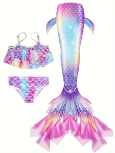 Girls Mermaid Swimsuit Set, Includes Tail, Top, Shorts, Perfect for Beach Parties and Birthdays, Cute Bikini for Kids
