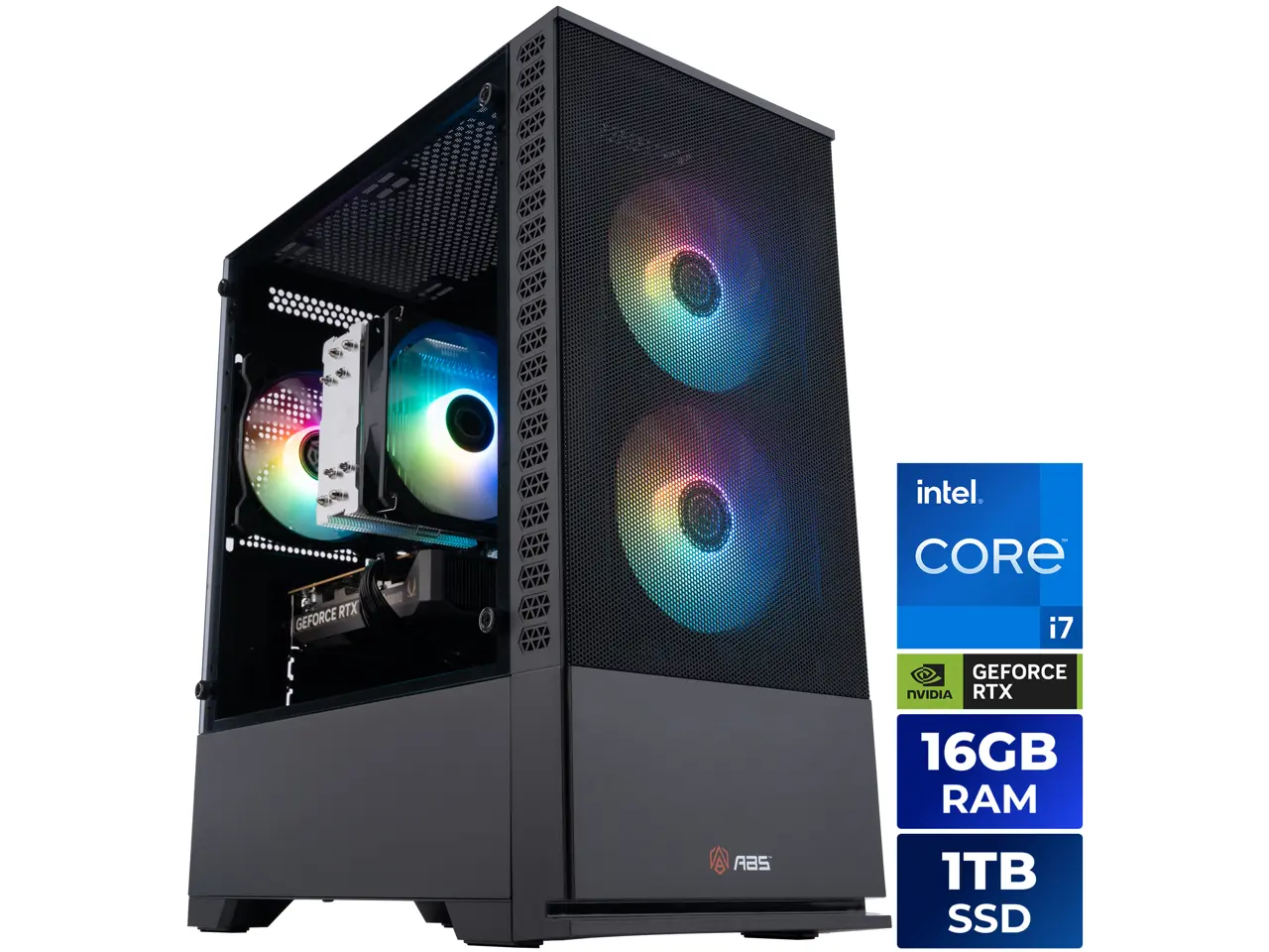 ABS Cyclone Aqua Prebuilt Gaming PC - Windows 11 - Intel Core i7-14700F - GeForce RTX 5060 8GB - DLSS 4 - 16GB DDR4 - 1TB NVMe SSD