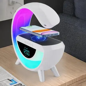 G-Shape RGB LED Night Light Bluetooth Speaker with 15W Wireless Charger & Alarm Clock