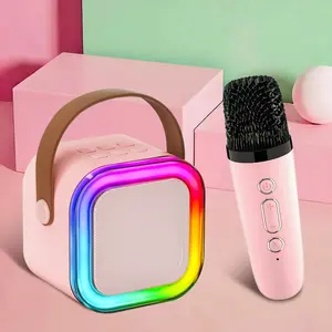 Kids Karaoke Microphone,Mini karaoke machine speaker suitable for children and adults, portable Multifunction wireless compatible microphone with LED lights, ideal Christmas and birthday gift suitable for girls and boys aged 3 to 8