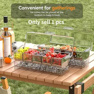 Portable Salad Dressing Storage Box with 5 Forks and 2 Tweezers, Detachable 5 Compartment Box for Parties and Bars, Vegetable Storage Container