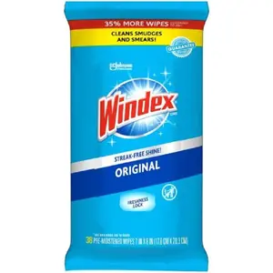 Windex Wipes Glass Cleaning Ammonia Free, Pre-Moistened Glass and Surface Wipes to Clean Home Surfaces, Crystal Rain Fresh Scent, 38 Count