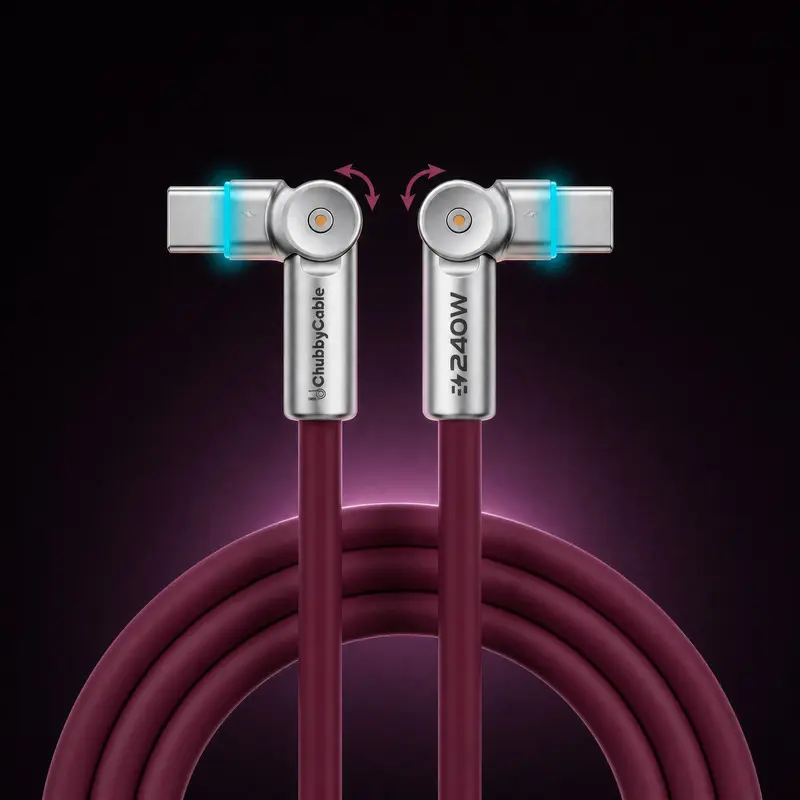 Chubbycable RotateX USB-C Plug Cable - 240W Max Power, Alloy Silicone Build, 180° Dual Rotation, 48V 5A Max Fast Charging, USB 2.0, LED Light, 3.3ft/6.6ft, Data Transmission, Mobile Carplay Ready for Smartphones,techvibes