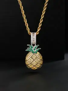 1PC ICED CHICS Fruit Pineapple Pendant necklace with 3MM twisted necklace, Cuban Link Chain, Cuban Link Design, Cuban Necklace, 24in gift, unique and beautiful pendant, Iced Out Jewelry