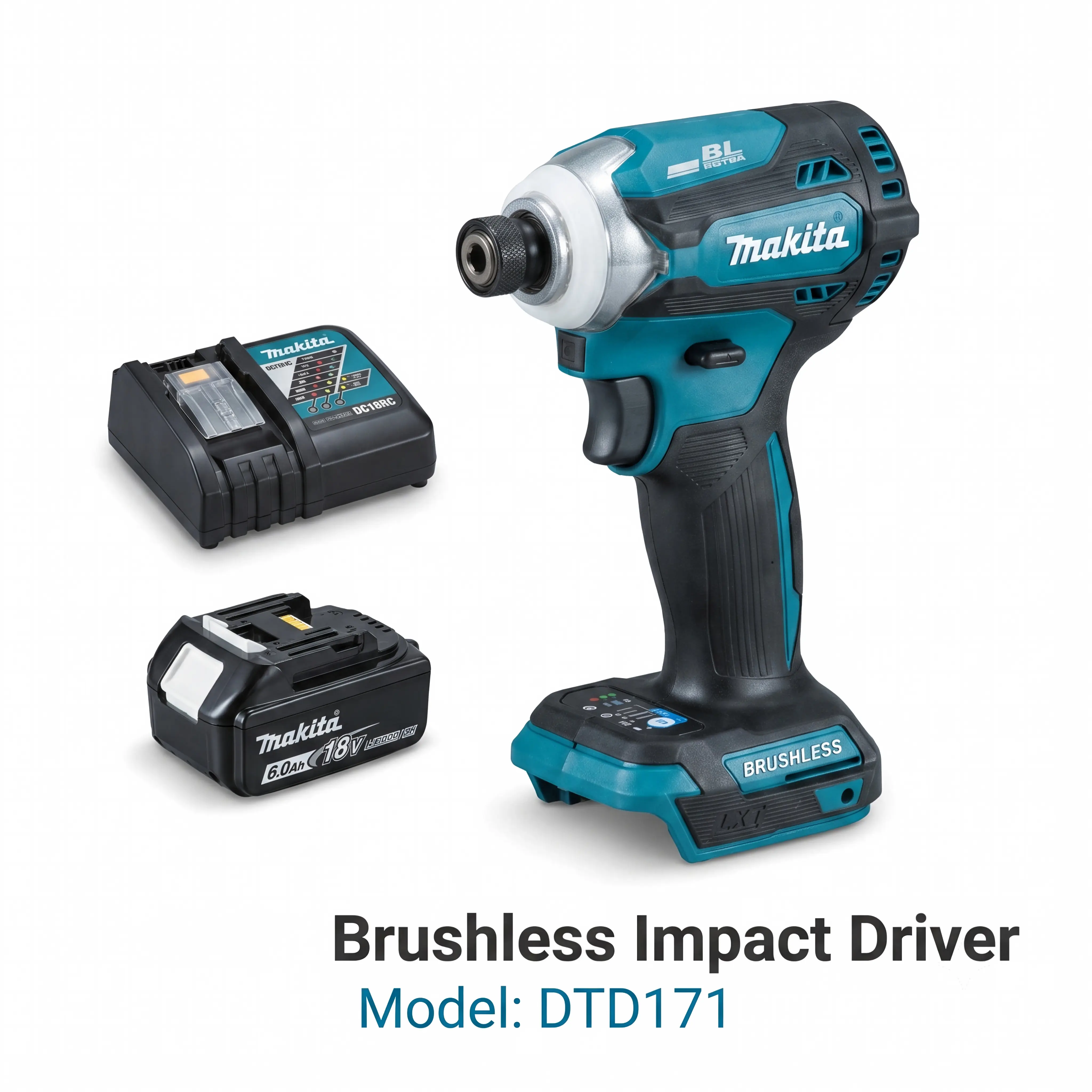 Makita DTD171 Brushless Motor Cordless Impact Driver (DTD171 1 Battery 1 Charger, 6.0Ah), 1650RPM High-Torque Power Tool for Automotive Repair & Construction Installation, Magnetic Mount Lug Nut Remover, Power Tools