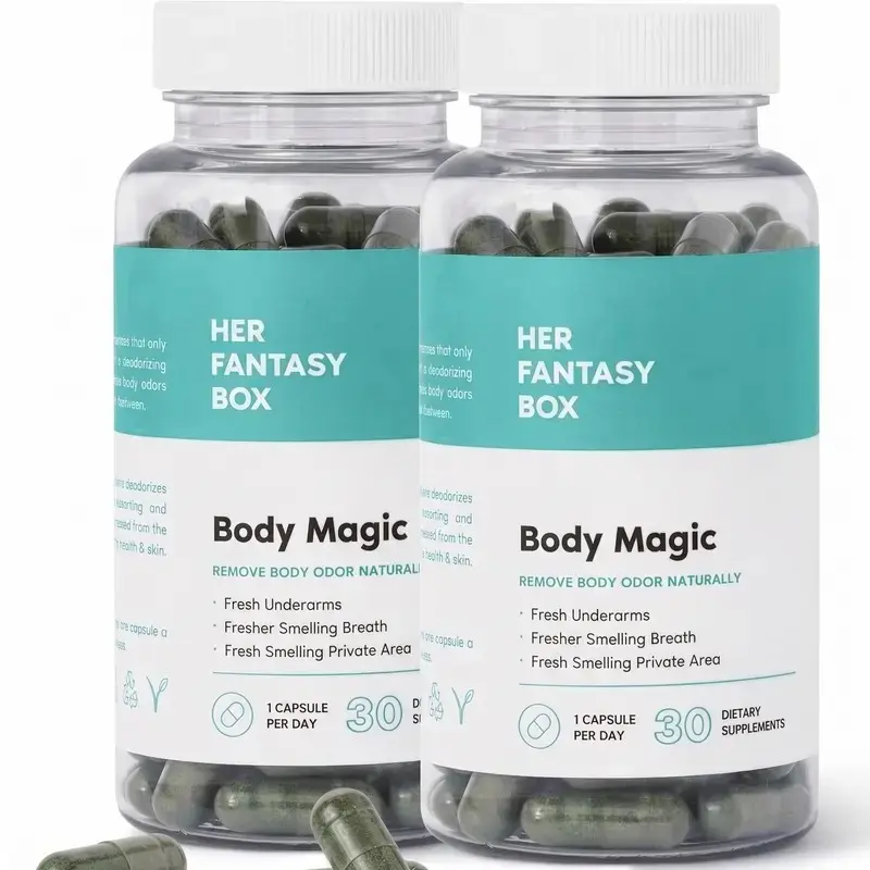 2 bottles of Body Magic Chlorophyll Capsules for Detox, Digestion, Gut Health, and Skin Support, Natural Energy Booster for Oily Skin, 60 Vegan Capsules