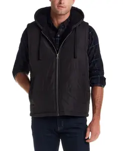 Sherpa Lined Hooded Puffer Vest in Black