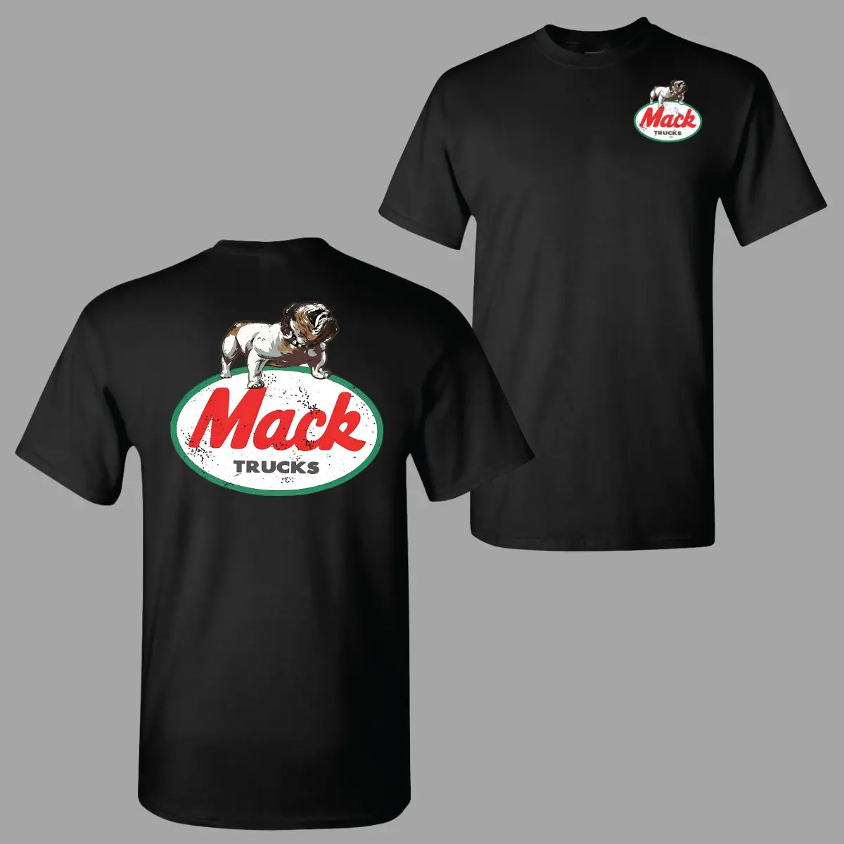 Mack Trucks T-Shirt, Vintage Bulldog Logo Graphic Tee With Classic Red And Green Emblem 2 Sides, Retro Trucker Style Apparel, Soft Cotton Blend Shirt, Workwear Gift for Men & Women, Streetwear, Graphic Tee backtoschool