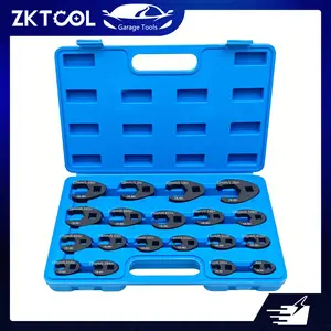 ZKTOOL 19-Piece Multifunctional Wrench Set, Metric Open-End Pipe Tools (8-32mm) for 3/8"-1/2" Drive Ratchets, Compact Storage Flare Tools for Small Spaces, Car Repair