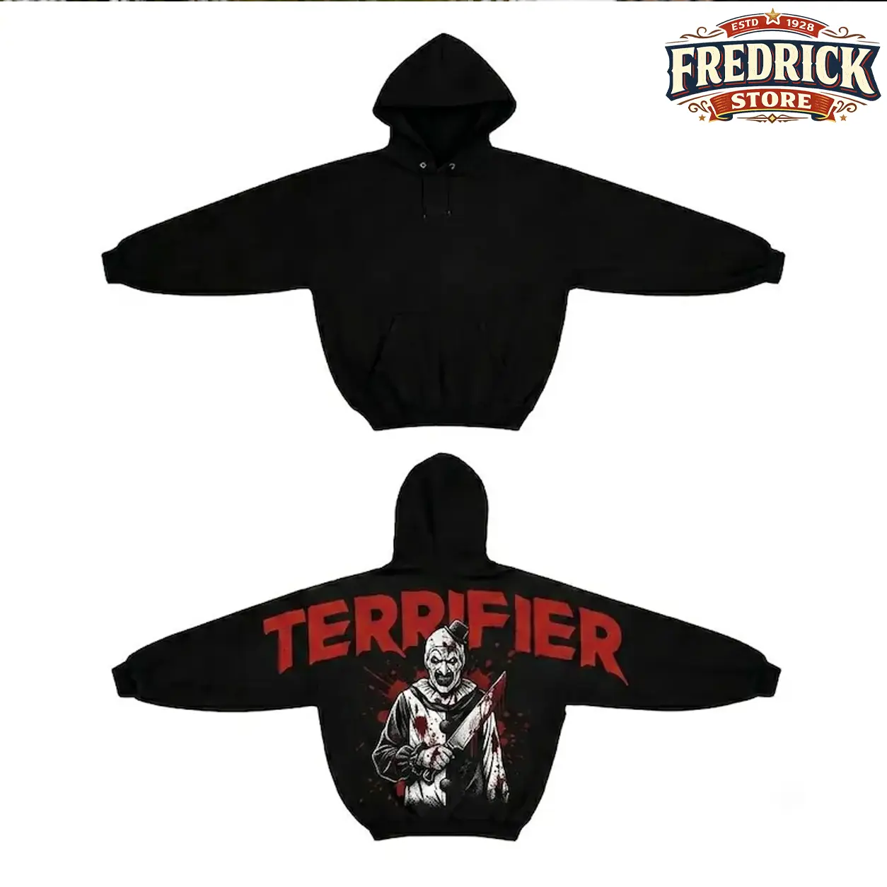 Terrifier Art The Clown Movie Horror Shoulder-to-Shoulder Back Lettering Sweatshirt Hoodie, Scary Movie Graphic Pullover, Spooky Season, Gift for Him and Her, Vibes