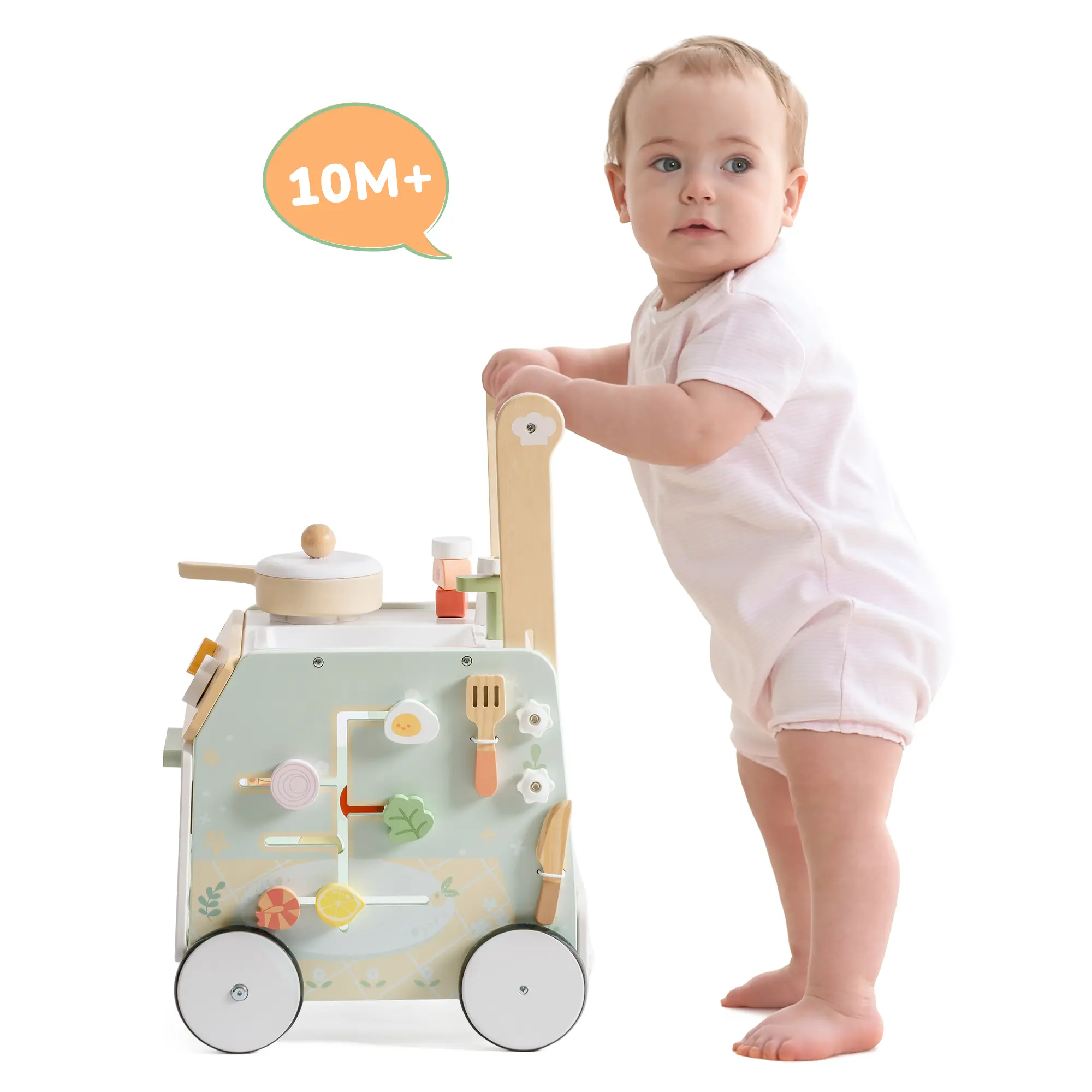 ROBUD Wooden Baby Push Walker, Learning Walking Toys, Adjustable Height Baby Walker with Decelerator, Montessori Toys for Babyaged 12 Months+