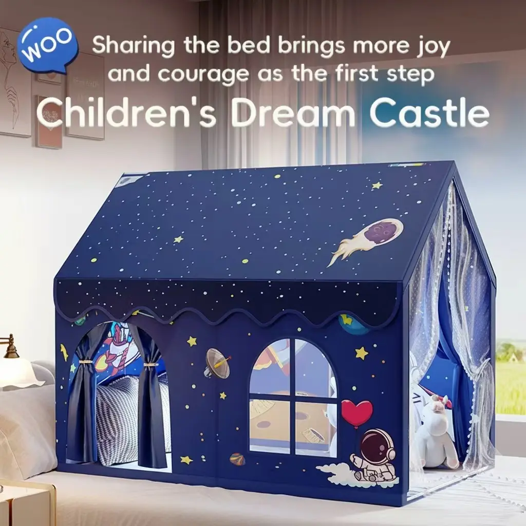 Giant Play Tent | Blue w/ White Polka-Dot Roof, Magic Fairy Tale Design | Windows & Curtains, Storage Bag | Sturdy PET Material | Indoor/Bedroom Playhouse | Holiday/Birthday Gift | No Accessories or Lights